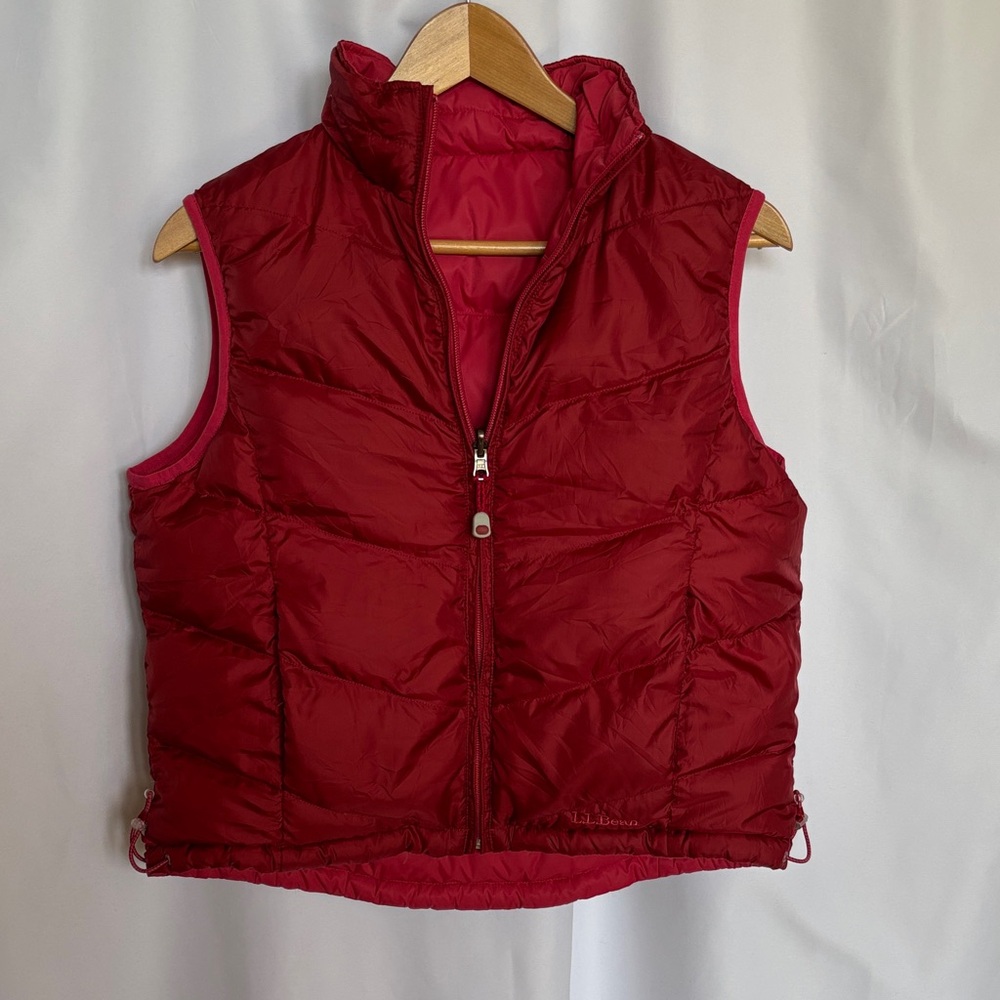 L.L. Bean Women's Goose Down Puffer Vest Full Zip Reversible Red Pink Size S